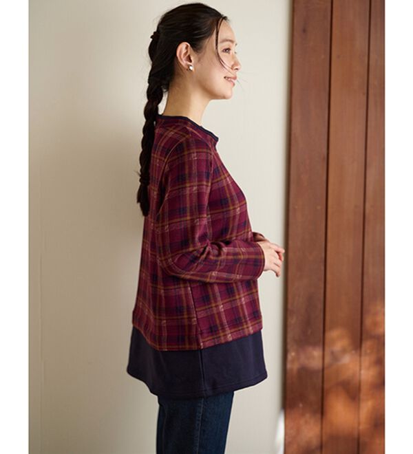 BELLUNA（ベルーナ）の「まるで着る毛布！静電防止付裏ファー重ね着風プルオーバー（カットソー）」｜詳細画像