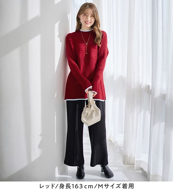 alotta（アロッタ）の「パチパチしにくい！洗えるリブ切替配色ニットプルオーバー（ニット・セーター）」｜詳細画像