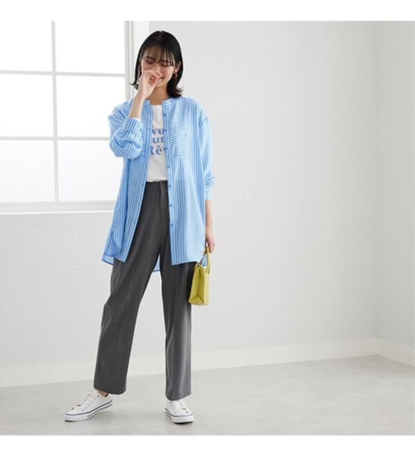 BELLUNA（ベルーナ）の「お手入れ簡単！ストライプ切替シャツチュニック（チュニック）」｜詳細画像