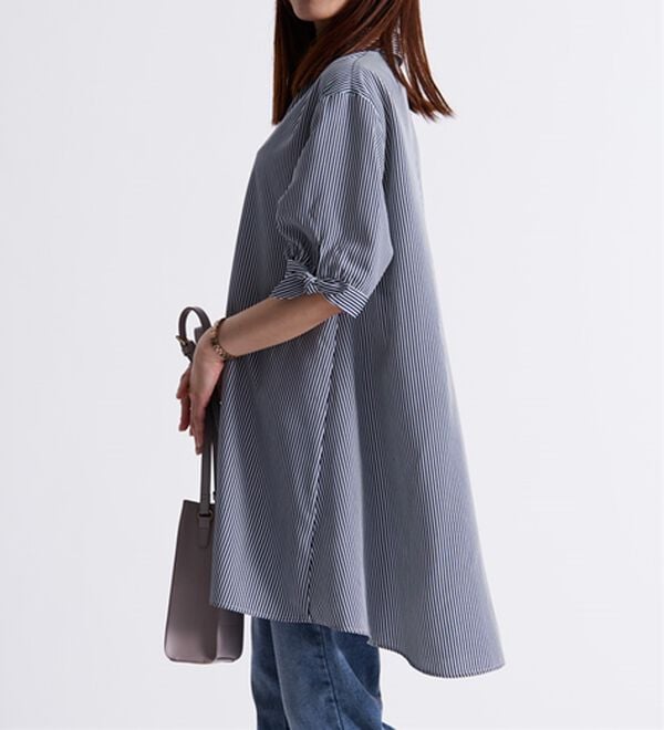 BELLUNA（ベルーナ）の「【接触冷感】麻調素材袖リボン使いシャツチュニック（チュニック）」｜詳細画像