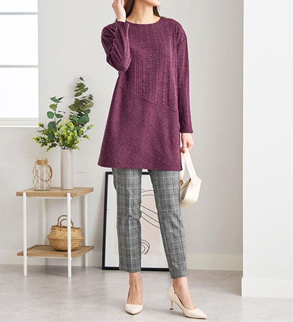 BELLUNA（ベルーナ）の「杢調ランダムテレコ切替チュニック（チュニック）」｜詳細画像