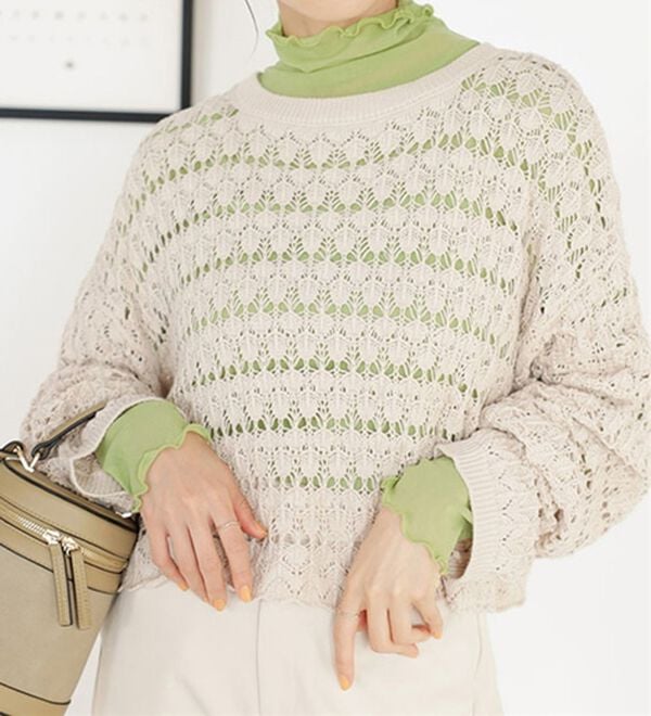 GeeRA（ジーラ）の「２ＷＡＹクロシェニットカーディガン（ニットカーディガン）」｜オフベージュ