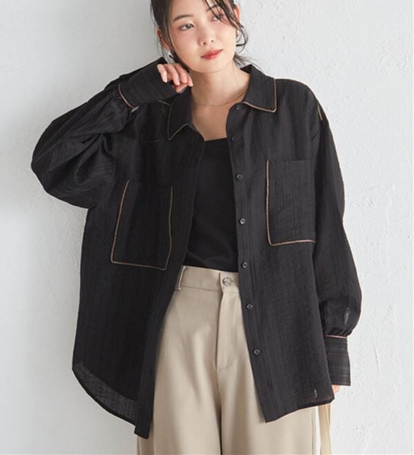 RANAN（ラナン）の「配色パイピングシアーシャツ（シャツ）」｜詳細画像