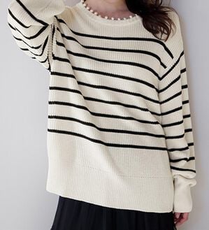 RANAN（ラナン）の「パール調チャーム付あぜ編ニット（ニット・セーター）」｜詳細画像