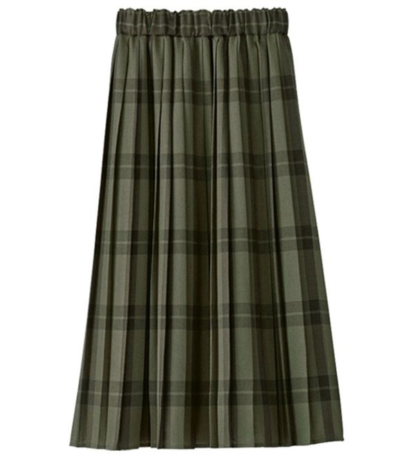 BELLUNA（ベルーナ）の「チェック柄プリーツスカート（ロングスカート）」｜カーキ