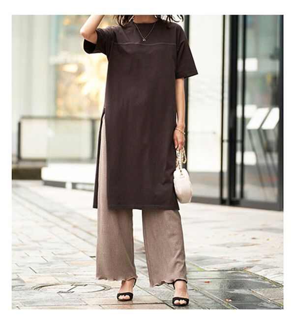 BELLUNA（ベルーナ）の「【楊柳イージーパンツ付】ひんやり！スリットデザインワンピース（カットソーワンピース）」｜詳細画像