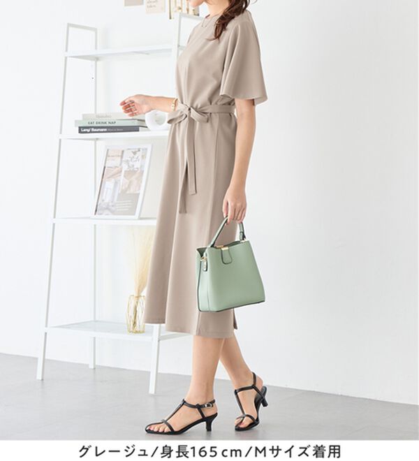 alotta（アロッタ）の「【4つの機能付】ひんやりフレア袖ベルト付ゆるワンピース（カットソーワンピース）」｜詳細画像