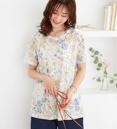 BELLUNA（ベルーナ）の「美人顔シルエット綿混プリントチュニック（チュニック）」