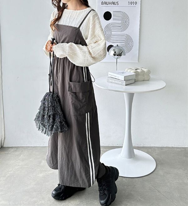 GeeRA（ジーラ）の「サイドラインドロストキャミワンピース（その他ワンピース）」｜チャコールグレー