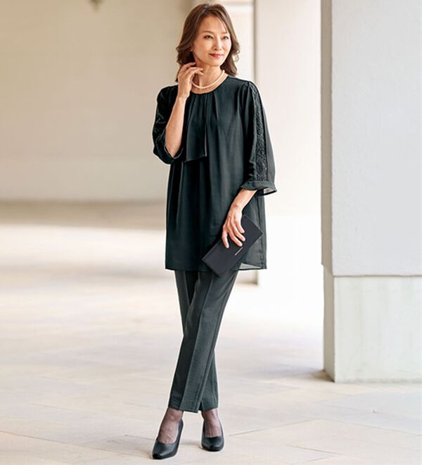 BELLUNA（ベルーナ）の「【２枚組】さらっとジョーゼット素材レース使いチュニック（チュニック）」｜詳細画像