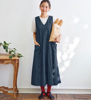 BELLUNA（ベルーナ）の「＜＆ｃｏｃｏｃｈｉ＞綿麻デニム素材ゆったりジャンパースカート（その他ワンピース）」｜詳細画像