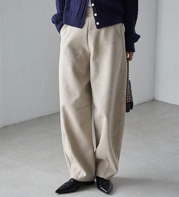 RANAN（ラナン）の「フェイクウールバレルレッグカーブパンツ（フルレングスパンツ）」｜詳細画像