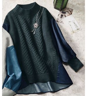 ルフラン（ルフラン）の「デニム切替ニットチュニック（チュニック）」｜ネイビー系