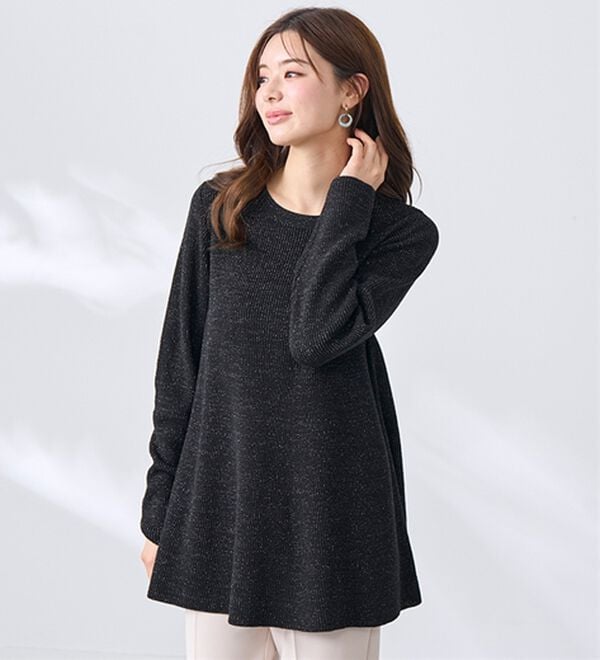 BELLUNA（ベルーナ）の「ラメ入りあぜ編フレアーニットチュニック（ニット・セーター）」｜詳細画像