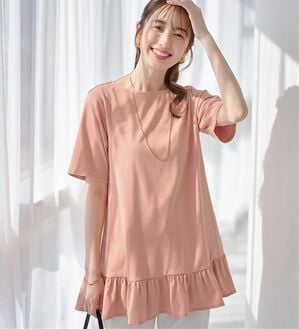 alotta（アロッタ）の「【接触冷感】裾フリルＡラインＴシャツチュニック（チュニック）」｜コーラル
