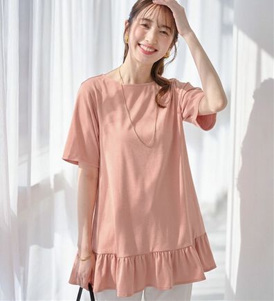 alotta（アロッタ）の「【接触冷感】裾フリルＡラインＴシャツチュニック（チュニック）」