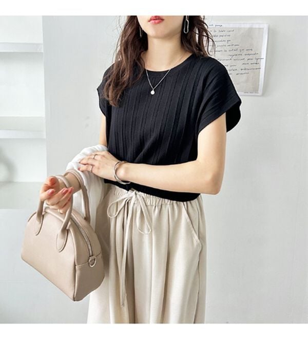 GeeRA（ジーラ）の「プリーツ編フレンチスリーブリブトップス（ニット・セーター）」｜詳細画像