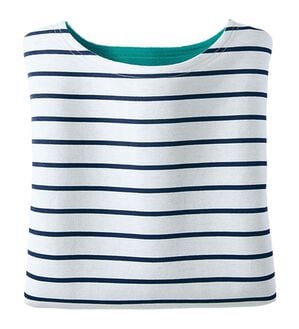 BELLUNA（ベルーナ）の「裏フリース配色プルオーバー（カットソー）」｜ボーダー(白／ネイビー)