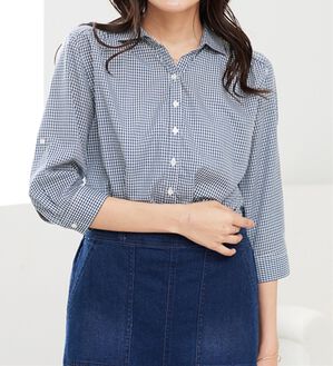 BELLUNA（ベルーナ）の「サラリ綿混！ギャザー使いシャツチュニック（チュニック）」｜ギンガム