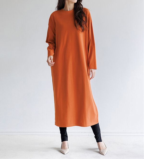 RANAN（ラナン）の「【レギンス付】＜ＢＣ＞綿１００％オーバーシルエットワンピース（その他ワンピース）」｜テラコッタ／ブラック