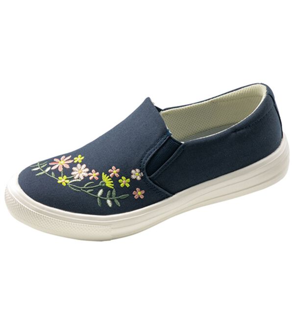 BELLUNA（ベルーナ）の「フラワー刺しゅうお洒落スリッポン（スリッポン）」｜ネイビー