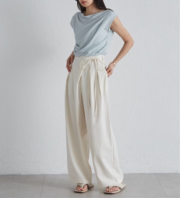 RANAN（ラナン）の「麻調2タックラップリボンパンツ（フルレングスパンツ）」｜詳細画像