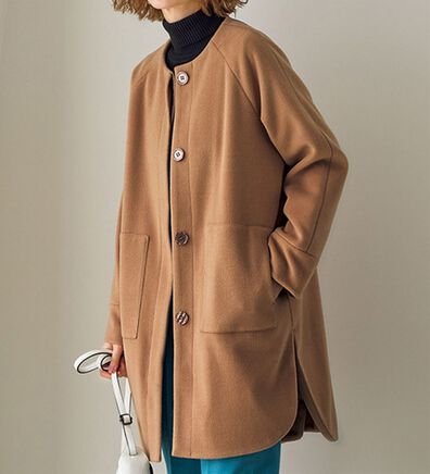 VINNO（ヴィノ）の「ウール調ノーカラーロングコート（ロングコート）」