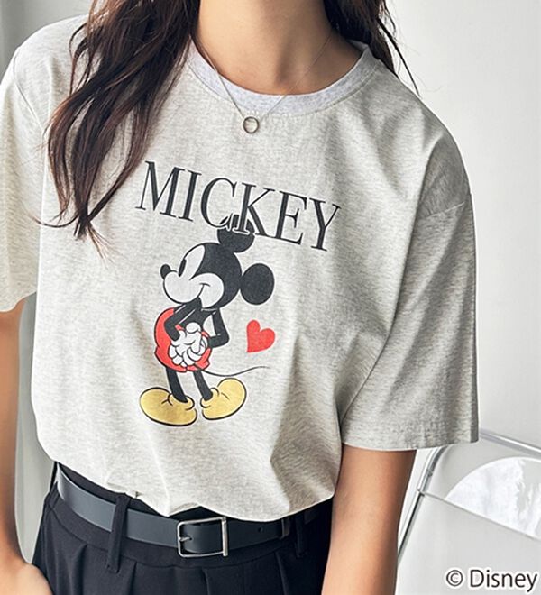 GeeRA（ジーラ）の「【Disney/ディズニー】別注/Mickey Mouse＆Minnie Mouse/ヴィンテージプリントTシャツ（カットソー）」｜ミッキー&times;杢グレー