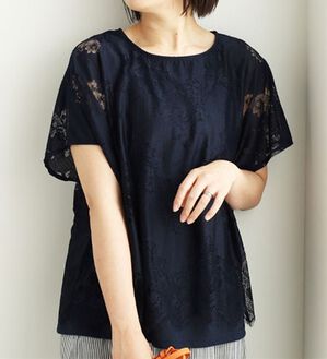 BELLUNA（ベルーナ）の「ラッセルレースバックシャンプルオーバー（カットソー）」｜ネイビー