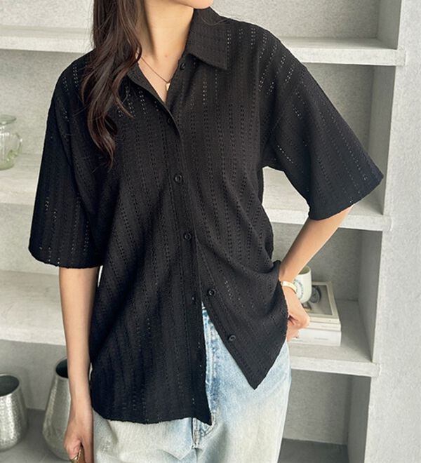 GeeRA（ジーラ）の「透かし編カットソーポロ衿シャツ（シャツ）」｜詳細画像