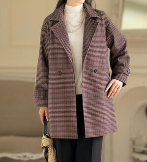 ルフラン（ルフラン）の「千鳥日和なお洒落コート（ロングコート）」｜ワイン系