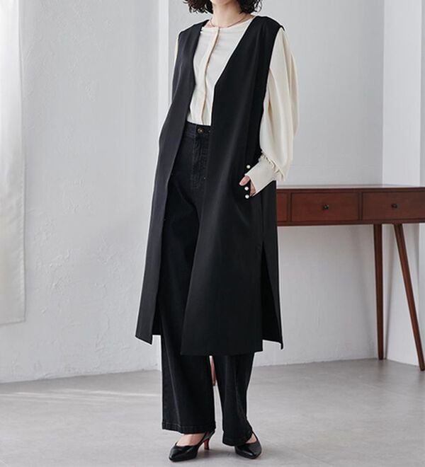 RANAN（ラナン）の「【セットアップ対応】パール調ビジュー付ロングジレ（ジレ）」｜詳細画像