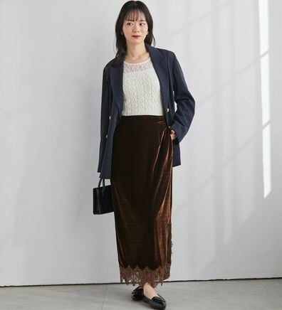 RANAN（ラナン）の「裾レースベロアナロースカート（ロングスカート）」
