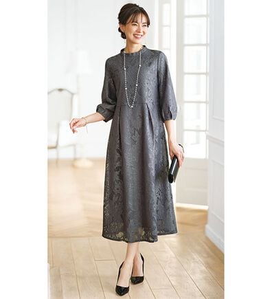 BELLUNA（ベルーナ）の「ジャカードレース素材ハイネックデザインワンピース（その他ワンピース）」