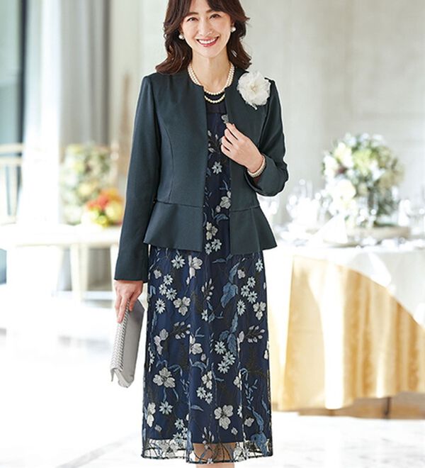 配色刺しゅうレース使いワンピースアンサンブル - ベルーナ【公式】 