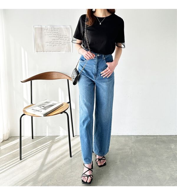 GeeRA（ジーラ）の「綿１００％袖シアー切替シルケットＴシャツ（Tシャツ）」｜詳細画像