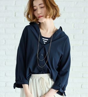 BELLUNA（ベルーナ）の「【吸水速乾】イージーケア！袖リボンシャツチュニック（チュニック）」｜ネイビー