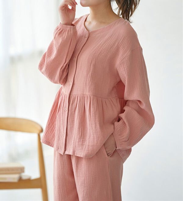 YU'NOW（ユナウ）の「【上下２点セット】Ｗガーゼ前開きパジャマ（パジャマ・ルームウェア）」｜詳細画像