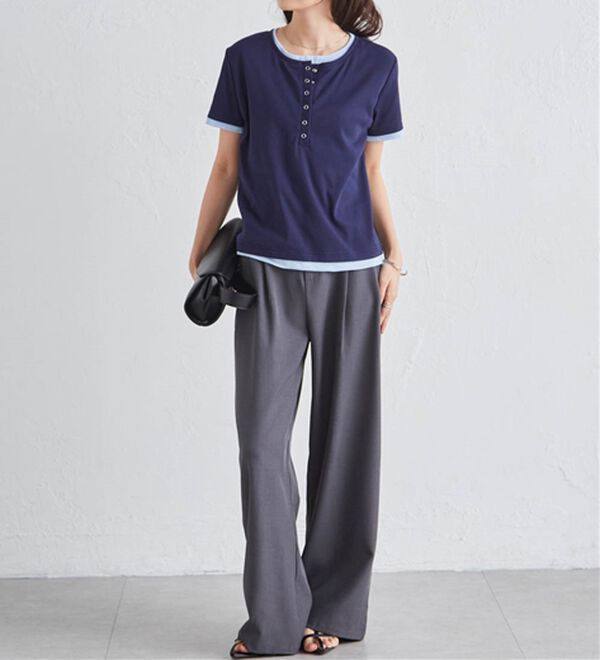 RANAN（ラナン）の「レイヤード風ヘンリーネックTシャツ（カットソー）」｜詳細画像