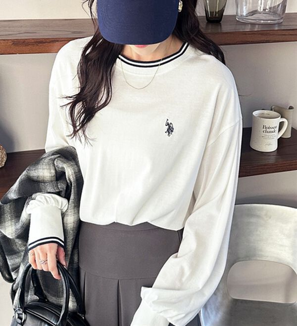 GeeRA（ジーラ）の「【Ｕ．Ｓ．　ＰＯＬＯ　ＡＳＳＮ．】配色ラインロンＴ（カットソー）」｜オフホワイト