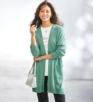 BELLUNA（ベルーナ）の「ヒンヤリ冷感！洗えるロング丈カーディガン（ニットカーディガン）」｜セージ