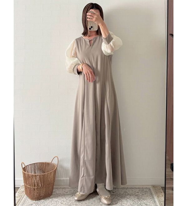 GeeRA（ジーラ）の「袖楊柳シアー美ラインワンピース（カットソーワンピース）」｜詳細画像