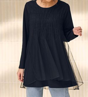 RANAN（ラナン）の「ふんわりあったか素材チュール重ねチュニック（チュニック）」｜ブラック