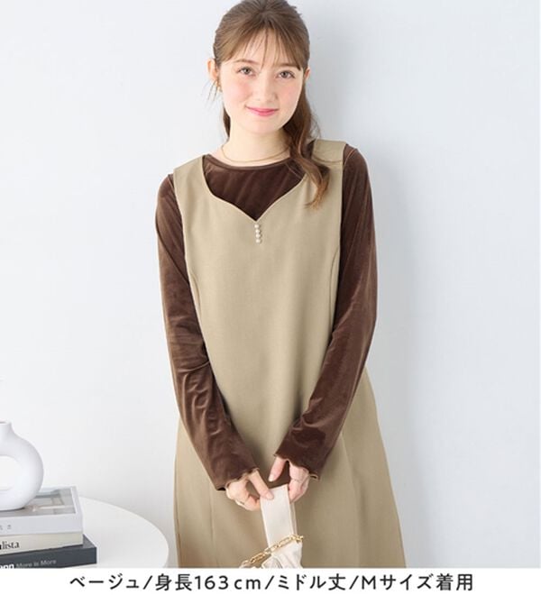 alotta（アロッタ）の「【選べる２丈】すらっと上品見えパール付ジャンパースカート（ジャンパースカート）」｜詳細画像