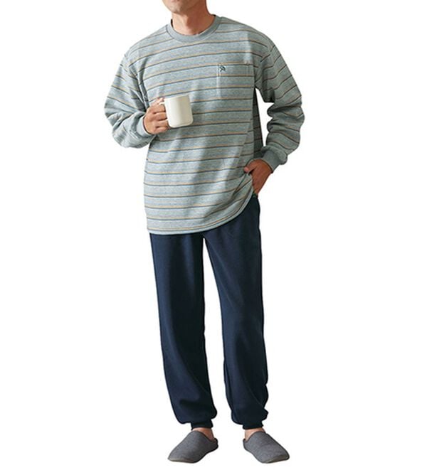 「【２着組】＜アーノルド　パーマー＞華やかボーダー暖かパジャマ（メンズルームウェア）」｜詳細画像