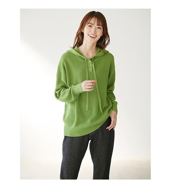 BELLUNA（ベルーナ）の「ゆるっと大人カジュアルあぜ編ニットフーディー（ニット・セーター）」｜詳細画像