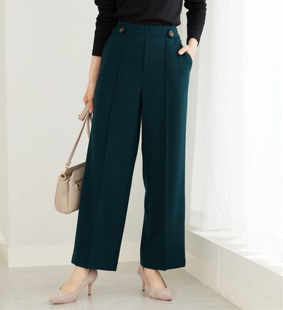 BELLUNA（ベルーナ）の「サマ見え（Ｗ）ストレッチ素材タブ使いワイドパンツ（ワイドパンツ・ガウチョ）」