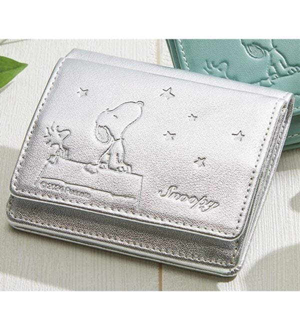 「スヌーピー　小銭が見やすい本革コンパクト財布（財布・パスケース）」｜シルバー