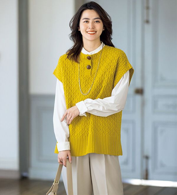 ルフラン（ルフラン）の「【２色組】着回し自在ゆったりニットベスト（ベスト）」｜詳細画像