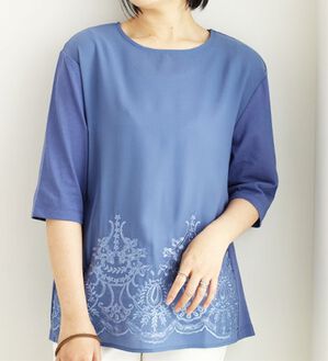 BELLUNA（ベルーナ）の「異素材切替裾刺しゅうチュニック（チュニック）」｜詳細画像